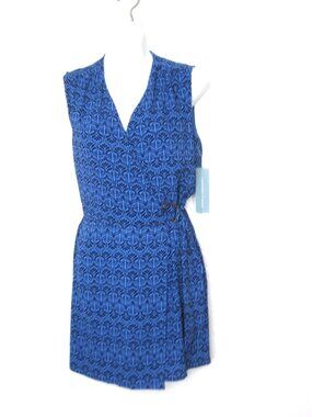 London Times NEW Size 4 Pula Romper Shorts Wrap Skirt Blue Boho Print Sleeveless